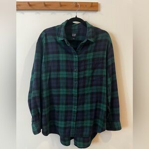 GAP Navy & Green Plaid Button-Down Shirt